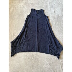 For Cynthia Women's M Linen Blend Asymmetrical Hem Sleeveless Navy Midi Dress